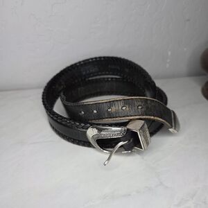 Vintage Onyx By Brighton Western Black Leather Belt Men Size 30